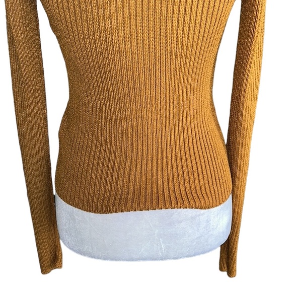 Intermix Collared Scoop Neck Copper Orange Ribbed Knit Cropped Sweater Top - S - Picture 11 of 15